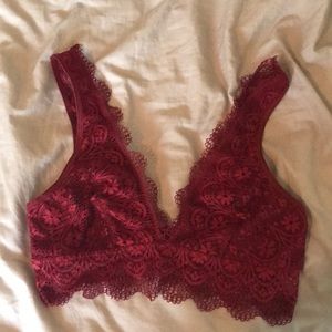Lace bralette deep V burgundy size large